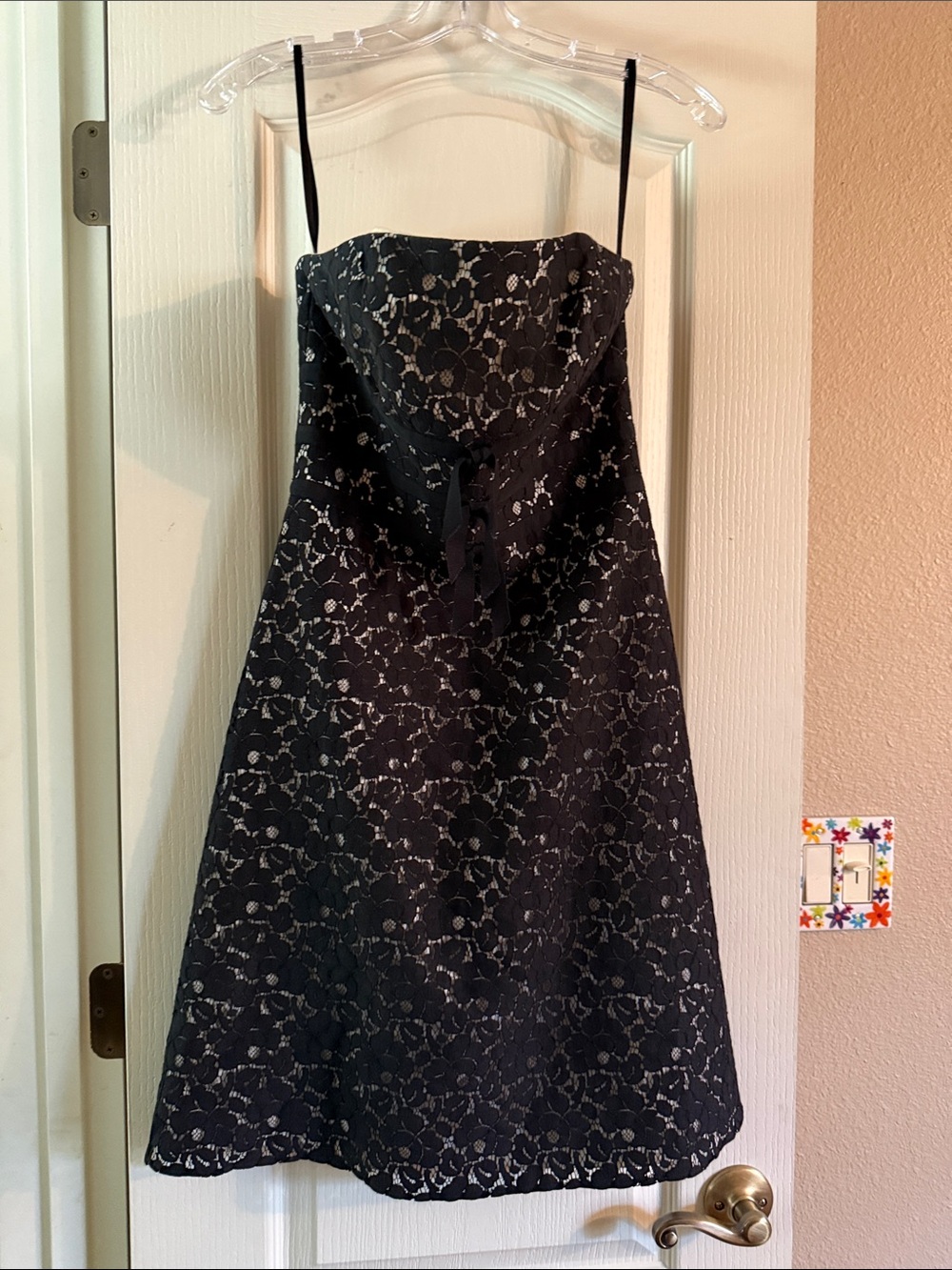 White House Black Market Black Lace Strapless A-Line Dress